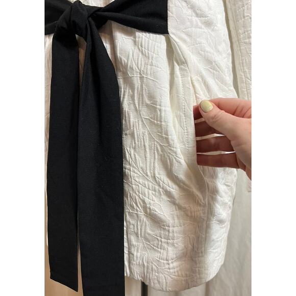 ZARA Basic Collection SZ S White Embossed Jacket Black Belt Chic Minimalist - Picture 7 of 14